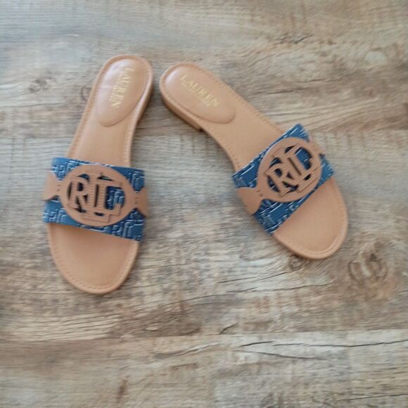Lauren Ralph Lauren Algera Slide Sandals 1/2" round heel padded insole 7.5 - Picture 4 of 11